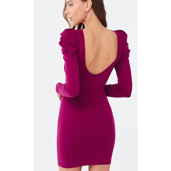 Purple Puff Sleeve Dress - Picture 2 of 4